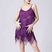 abordables Vestidos de Práctica-Baile Latino Vestido Borla Color Puro Corte Mujer Rendimiento Entrenamiento Sin Mangas Cintura Alta Poliéster