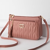billiga Crossbodyväskor-Dam Crossbody-väska Axelväska Hoboväska PU läder Utomhus Dagligen Helgdag Knappar Tofs Dragkedja Stor kapacitet Vattentät Lättvikt Ensfärgat Quiltad ArmyGreen Gulbrun Rödbrun röd
