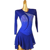ieftine Rochii de patinaj artistic-Rochie de Patinaj Artistic Pentru femei Fete Πατινάζ στο πάγο Rochii Negru Bleumarin Peteci Deschide Înapoi Plasă Înaltă Elasticitate Antrenament Competiție Ținută Patinaj Clasic Manșon Lung Patinaj