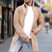 Men's Cardigan Sweater Sweater Jacket Ribbed Knit Tunic Knitted Plain Stand Collar Warm Ups Modern Contemporary Daily Wear Going out Clothing Apparel Winter khaki M L XL3