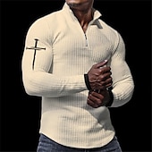 cheap Vacation-Men&#039;s Waffle Polo Shirts Golf Polos Shirts Long Sleeve Polo Shirts Turndown Zip Vintage Casual Daily 3D Print Fall &amp; Winter Black White Orange