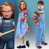 cheap Couple &amp; Group Costumes-Chucky Scary Doll Outfits 2 PCS Halloween Group Family Costumes Boys Girls&#039; Movie Cosplay Costume Halloween Carnival Children&#039;s Day
