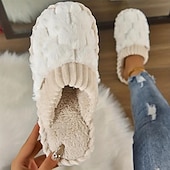 baratos Chinelos de mulher-chinelos femininos rosa felpudos, sapatos confortáveis para casa com cabedal de malha e forro de pelúcia para conforto no inverno