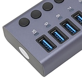cheap USB Hubs-100‑240V 10 Port 60W USB 3.0 Hub with Individual Power Switches LEDs Aluminum Alloy Shell USB 3.0 Docking Station 60W 12V 5A Power Adapter