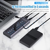 cheap USB Hubs-100‑240V 10 Port 60W USB 3.0 Hub with Individual Power Switches LEDs Aluminum Alloy Shell USB 3.0 Docking Station 60W 12V 5A Power Adapter
