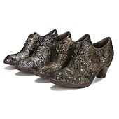 olcso 1930-as évek-Edward-korabeli ihletésű vintage jacquard fűzős bőr bokacsizma vastag sarokkal, retró virágmintás rövid csizma nőknek