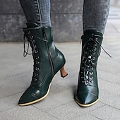 cheap 1930s-Women&#039;s Victorian Lace-Up Ankle Boots – Retro Faux Leather Heeled Boots for Cosplay, Parties, and Daily Wear