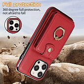 abordables Carcasas iPhone-Funda para iPhone 16 iPhone 15 Pro Max 14 Plus 13 12 11 Pro Max funda de billetera con soporte de anillo y cordón ranura para tarjeta retro TPU metal PU cuero