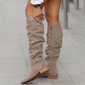 levne Slouch Boots-dámské semišové semišové boty ke kolenům s perforovaným designem a detailem přezky, stylová ležérní obuv na podzim a zimu