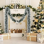 رخيصةأون إكليل، زينة &amp; سواغ-3 قطع من شرائط الصوف باللون الأخضر الصنوبري لشجرة الكريسماس، أشرطة معدنية بيضاء ثلجية، إكليل معدني أخضر، مستلزمات العطلات