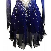 cheap Figure Skating Dresses-Figure Skating Dress Women&#039;s Girls&#039; Ice Skating Dress Blue Stretchy Training Competition Skating Wear Thermal Warm Crystal / Rhinestone Long Sleeve Ice Skating Figure Skating