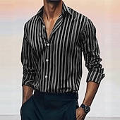 abordables Camisas de vestir para hombres-Hombre Camisa camisa occidental Camisa vaquera Raya Exterior Calle Rojo Azul Morado Gris Manga Larga Cuello Vuelto Otoño invierno Ropa Botones