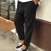 cheap Slim-Men&#039;s Corduroy Pants Winter Pants Trousers Cropped Pants Casual Pants Drawstring Elastic Waist Straight Leg Solid Color Comfort Warm Casual Daily Streetwear Sports Fashion Loose Fit Black Blue