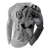 tanie Koszulki vintage-Męskie Wilk Długi rękaw Podkoszulek Druk 3D Półgolf Koszula Moda Retro / vintage Na zewnątrz Codzienny Święto Niebieski Błękit nieba Brązowy Jesień Odzież Normalny S M L XL XXL XXXL