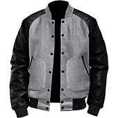 preiswerte Herrenjacken &amp; Herrenmäntel-Herren übergangsjacke Collegejacke Alltagskleidung Lederärmel Frühling &amp; Herbst Einfach Streetwear Stehkragen Kurz Schwarz Weiß Hellgrau Dunkelgray Jacken
