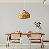 abordables Lustres style lanterne-pendentif LED en rotin 11,8&quot; lustres, luminaire suspendu LED de style minimaliste, plafonnier de chevet de salle à manger 110-240v