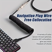 cheap Cables-USB A To TYPE-C Keyboard Cable Woven Material Handmade Coiled 5 Pin Aviator Connector Custom Make Single Sleeved PET Mechanical Keyboard Coiled 1.5 Meter Mini Micro Spiral Cable
