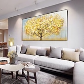 cheap Floral/Botanical Paintings-Handmade Hand Painted Oil Painting Wall Art Huge Green Oil Painting of Happy Tree Symbolizing Vibrancy and Vitality Decor Rolled Canvas No Frame Unstretched