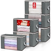 cheap Clothing &amp; Closet Storage-6pcs Clothes Comforter Storage Bags 90L Large Capacity Clothing Organizers with Reinforced Handles Thick Breathable Fabric Foldable Underbed Containers for Bedding Comforter Blank