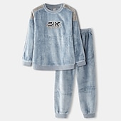 economico Pigiami-Per uomo loungewear Pigiami Set pigiama Top e pantalone del pigiama 2 pezzi Liscio Moda Informale Comoda Interni Giornaliero Flanella Comfort Girocollo Manica lunga Pullover Pantaloni da jogger Vita