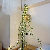 abordables Lumières de cordes solaires-Guirlande lumineuse solaire à LED de 2 m pour réception de mariage élégante – 8 modes, blanc chaud, étanche IP65, feuilles de lierre suspendues pour cour, décoration murale