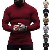 preiswerte Basic-T-Shirts-Herren T Shirt T-Shirt Langarmshirt Langarm Rollkragen Frühling &amp; Herbst Einfach Mode Designer Basic Urlaub Straße Ausgehen Wein Aprikose Dunkelgrau Top T-Shirt für Herren
