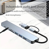 olcso USB-elosztók-8 az 1-ben usb hub, kettős célú hub usb-vel &amp; c típusú interfészek 8 portos usb c hub usb 3.0 usb 2.0 micro sd/tf kártyaolvasó mikrofonnal/hanggal &amp; egyéb interfészek