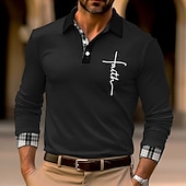 levne Pánské Vintage Polo-Pánské Víra Polokošile Golfová košile Dlouhý rukáv Polo tričko Košile s límečkem Obchodní příležitostné Pracovní oděvy Formální oblečení Festivalové oblečení Knoflíky 3D tisk Černá Bílá Fialová