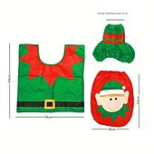 abordables Accessoires de bain de Noël-3 pièces/ensemble de décoration de salle de bain sur le thème du Père Noël, comprend une housse de siège de toilette, des tapis, une housse de boîte à eau et une housse de boîte de papier toilette, décoration de Noël.