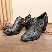 olcso 1930-as évek-Edward-korabeli ihletésű vintage jacquard fűzős bőr bokacsizma vastag sarokkal, retró virágmintás rövid csizma nőknek
