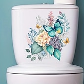abordables Autocollants muraux décoratifs-Autocollant drôle de couvercle de toilette de papillon de fleur - autocollant imperméable à l&#039;eau de décor de salle de bains autocollant décor de pièce, décor à la maison