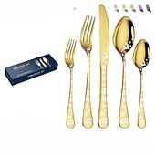 お買い得  キッチン-20/40 ピース クリスマス食器セット 8 個、ブラック食器セット サービス 8 個、ユニークなクリスマスツリー スノーフレーク パターン デザイン、サテン仕上げのカトラリー 8 個、食器洗い機対応。