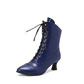 cheap 1930s-Women&#039;s Victorian Lace-Up Ankle Boots – Retro Faux Leather Heeled Boots for Cosplay, Parties, and Daily Wear