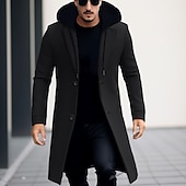 billiga Trenchcoat för män-Herr Vinterkappa Yllekappa Rock Trenchcoat Utomhus Dagliga kläder Höst vinter Polyester Vindtät jacka Ytterkläder Kläder Mode Streetwear Slät Huva Enkelknäppt med Ett Knapphål