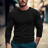 preiswerte T-Shirt mit Waffelstrick-Herren Waffelhemd T Shirt T-Shirt Langarmshirt Langarm Rundhalsausschnitt Frühling &amp; Herbst Einfach Mode Designer Basic Urlaub Straße Ausgehen Schwarz Weiß Blau Top T-Shirt für Herren