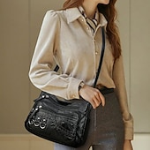 levne Tašky přes rameno-dámská vintage crossbody kabelka z umělé kůže s mnoha kapsami na zip – ležérní kabelka přes rameno pro každodenní nošení