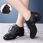 abordables Baskets de danse-Chaussures de danse à lacets en cuir et maille blanche pour femmes, avec semelle souple et flexible, baskets de jazz respirantes pour la pratique latine, la salle de bal et l&#039;entraînement physique.