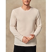 preiswerte Basic-T-Shirts-Herren Waffel-T-Shirt Waffelhemd T Shirt T-Shirt Langarm Rundhalsausschnitt Frühling &amp; Herbst Einfach Mode Designer Basic Urlaub Straße Ausgehen Beige Top T-Shirt für Herren