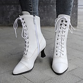 cheap 1930s-Women&#039;s Victorian Lace-Up Ankle Boots – Retro Faux Leather Heeled Boots for Cosplay, Parties, and Daily Wear