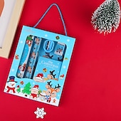 abordables fournitures de peinture, de dessin et d&#039;art-6 pièces/ensemble coffret cadeau de papeterie portable de noël contient 2 crayons 1 taille-crayon 1 gomme 1 règle 1 papier autocollant pour les élèves du primaire enfants apprenant le prix du cadeau