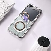 cheap Samsung Cases-Phone Case For Z Flip 6 Z Flip 5 Back Cover Magnetic Adsorption With Magsafe with Stand Holder Ring Holder Full Body Protective Retro TPU Plating Metal