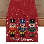 baratos Decoração de Natal-corredor de mesa vermelho, decoração de mesa sazonal em estilo fazenda de férias de inverno