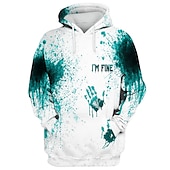 abordables sudaderas con capucha 3d para hombre-Hombre Estampados manos Sudaderas Sudadera Manga Larga Sudadera con capucha Con Capucha Diario Impresión 3D Víspera de Todos los Santos Festivos Noche Rojo Azul Piscina Estampado Primavera &amp; Otoño