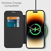 abordables Coques iPhone-Coque de téléphone MagSafe avec dos transparent et fente pour carte – couvercle rétro cuir PU pour iPhone 16e 16 15 Pro Max Plus 14 13 12 11