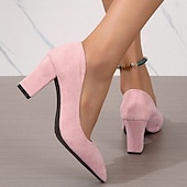 levne Block Heels-elegantní růžové semišové lodičky na podpatku – klasické vysoké podpatky se špičatou špičkou pro ženy, ideální do kanceláře, na večírky a formální události