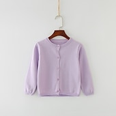 cheap Sweaters &amp; Cardigans-Kids Girls&#039; Cardigan Solid Color School Long Sleeve Active Cotton 7-13 Years Spring Water Blue turmeric Dark powder