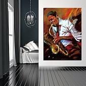 preiswerte Gemälde mit Menschen-Handgefertigtes Jazz-Figurengemälde, modernes, feines Kunstwerk, die neueste Hoteldekoration, handgemaltes Musiker-Jazzspieler-Ölgemälde, Wandkunst, Studio-Dekor, Geschenk für Dekor, gerollte Leinwand