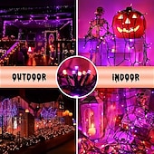 abordables Halloween en Plein Air-Guirlande lumineuse Halloween violet orange 8 fonctions intérieure et extérieure guirlande lumineuse décorative Halloween prise de sécurité basse tension 10 mètres 100 lumières 20 mètres 200 lumières