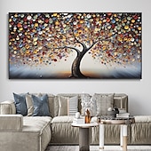 cheap Tree Oil Paintings-Hand Painted Wall Art Abstract Colorful Tree Canvas Oil Painting Handmade Textured Landscape  Painting Hand Painted Forest painting Home Decoration Decor Rolled Canvas