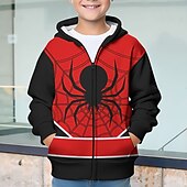 billiga Pojkens 3D-djur-Pojkar 3D SPIDER Huvtröja Kappa Ytterkläder Långärmad 3D-tryck Höst Vinter Mode Streetwear Häftig Barn 3-12 år Utomhus Ledigt Dagligen Normal